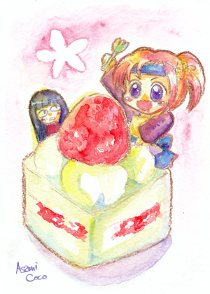 桃子とケーキ